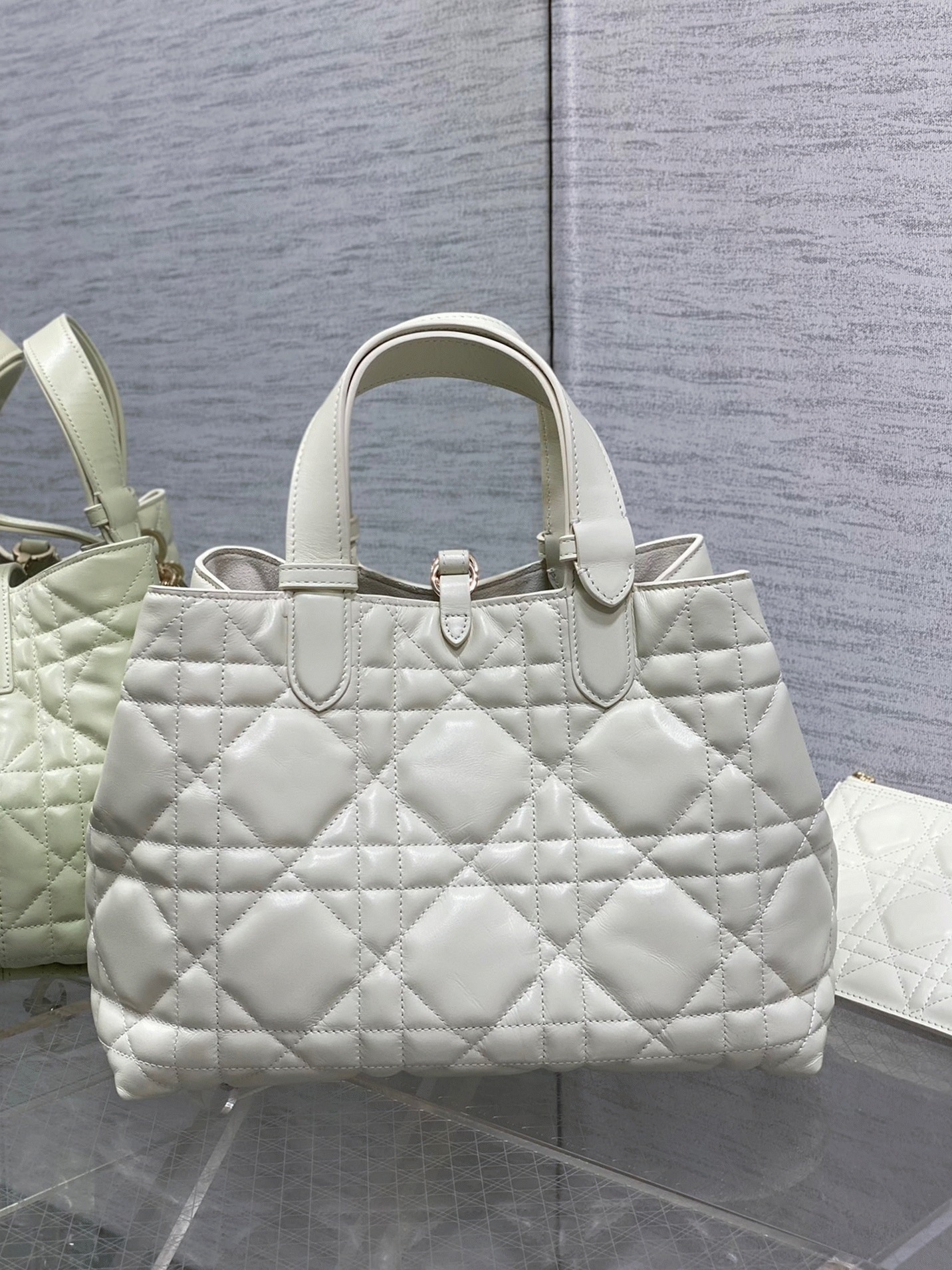 Dior Toujours Medium Bag Knockoff in White Macrocannage Calfskin angle 3