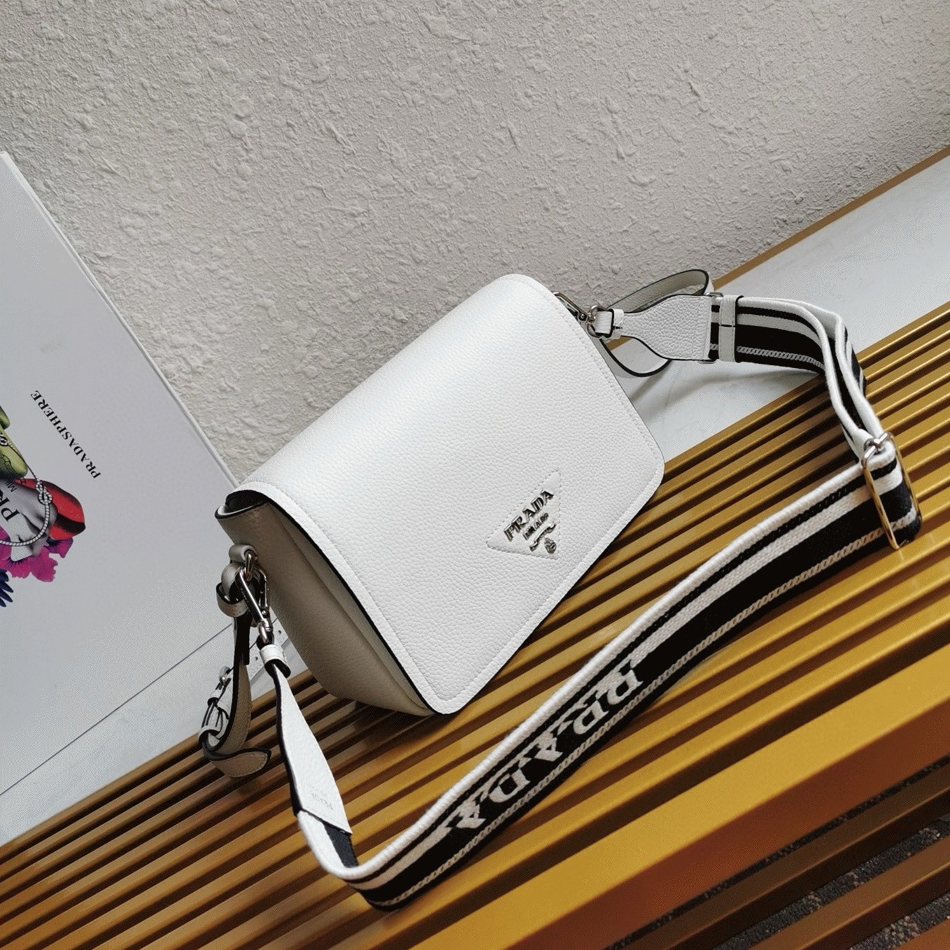 Prada Flap Shoulder Bag Fake in Cornflower angle 2