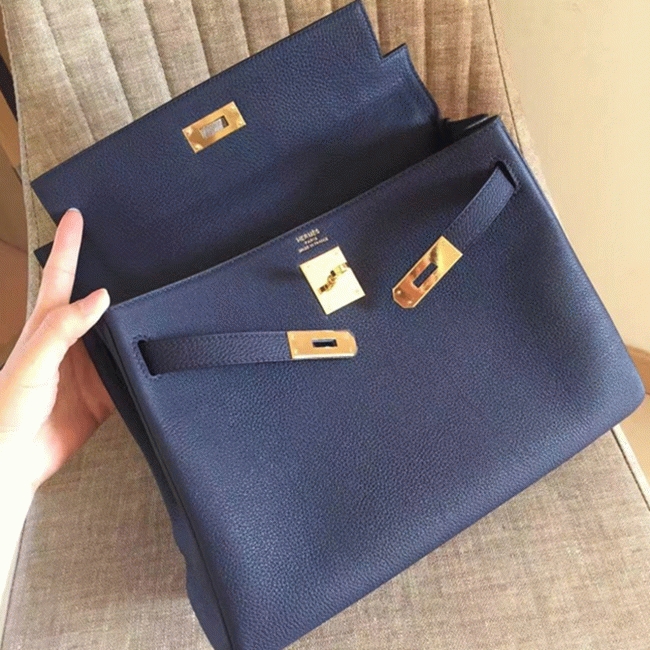 Sapphire Clemence Replica Hermes Kelly Retourne 32cm Deluxe Handbag angle 2