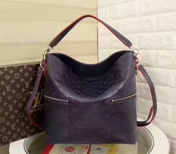 Louis Vuitton Monogram Empreinte Melie Hobo In Navy Blue angle 3