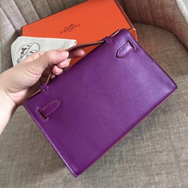 Cyclamen Swift Fake Hermes Kelly Pochette Feminine Clutch angle 5