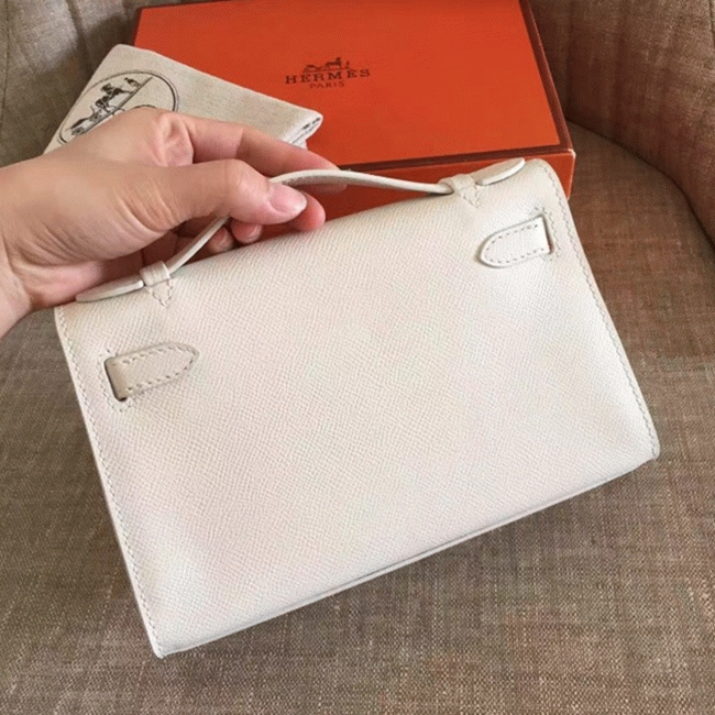 White Epsom Fake Hermes Kelly Pochette Clean Look Mini Bag angle 4