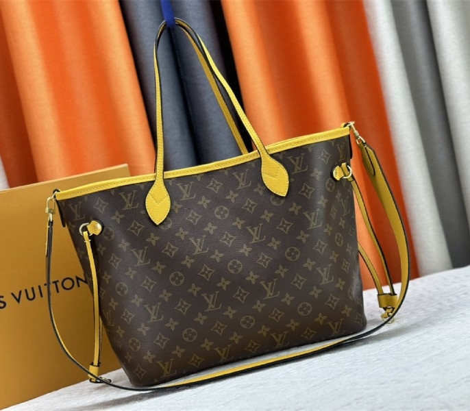 Louis Vuitton Neverfull Bandouliere Inside Out MM Tote In Monogram Canvas And Yellow Textile And Leather angle 4