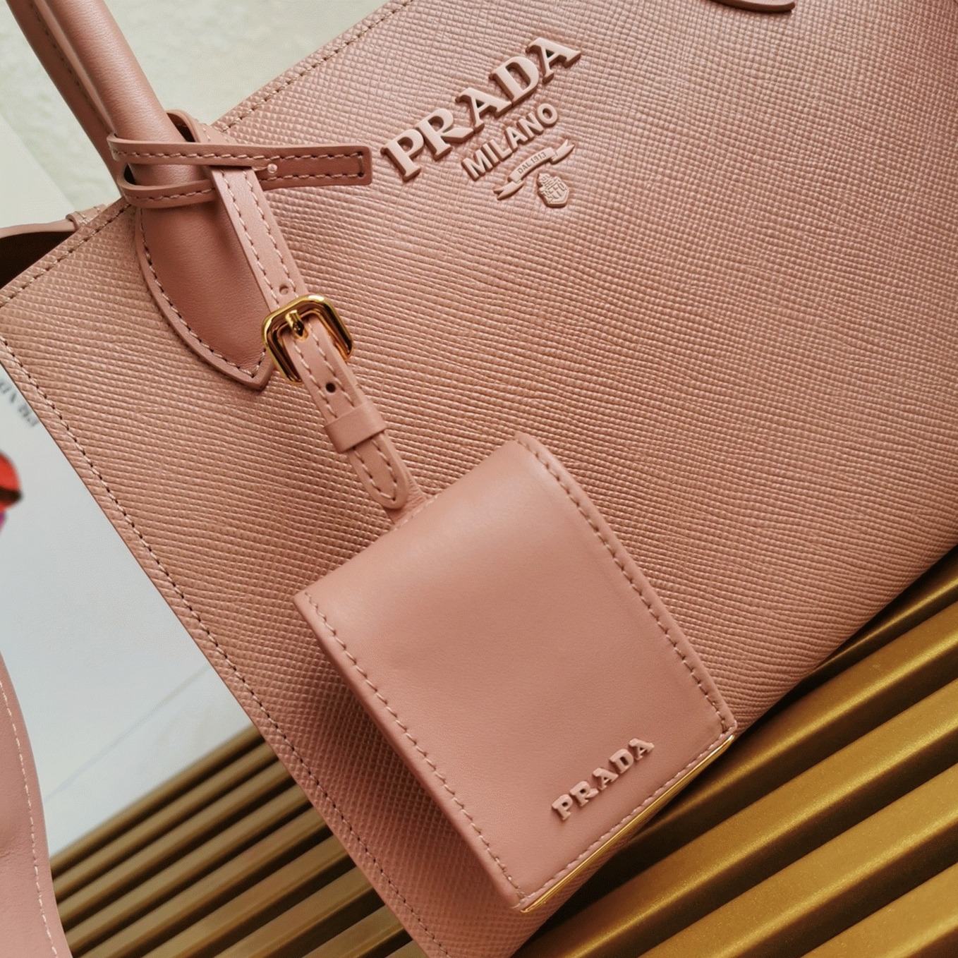 Prada Monochrome Small Bag Replica in Pink angle 4