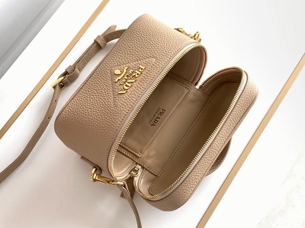 Prada Mini Vanity Bag Fake in Sand Beige angle 5