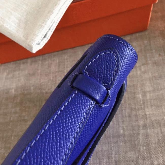 Electric Blue Epsom Replica Hermes Kelly Pochette Bright Purse angle 4