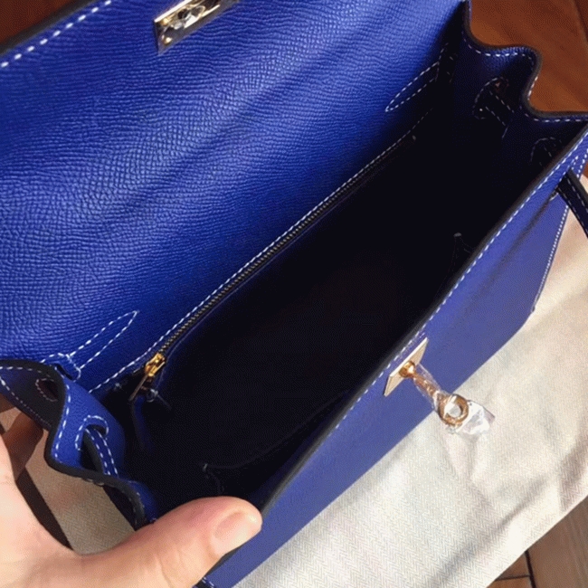 Electric Blue Epsom Fake Hermes Kelly 25cm Bold Purse angle 4