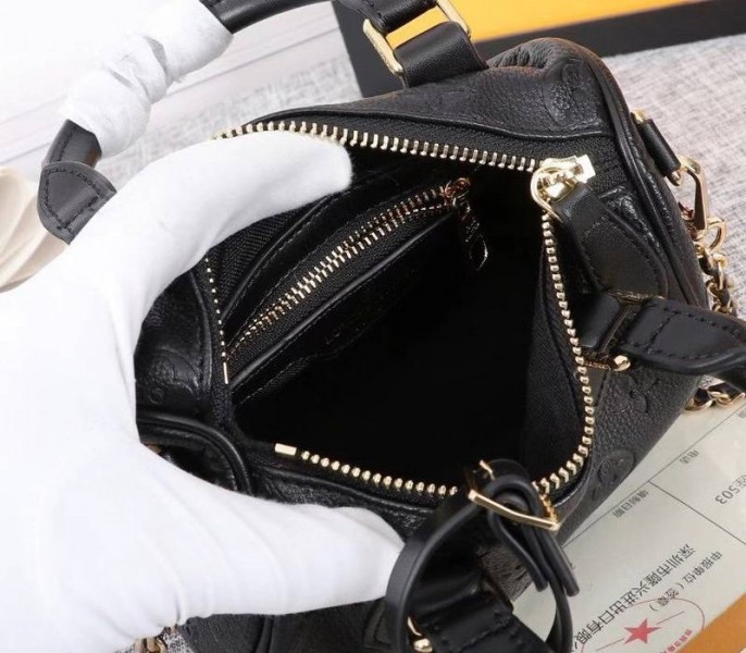 Louis Vuitton Monogram Empreinte Speedy BB Handbag In Black angle 5