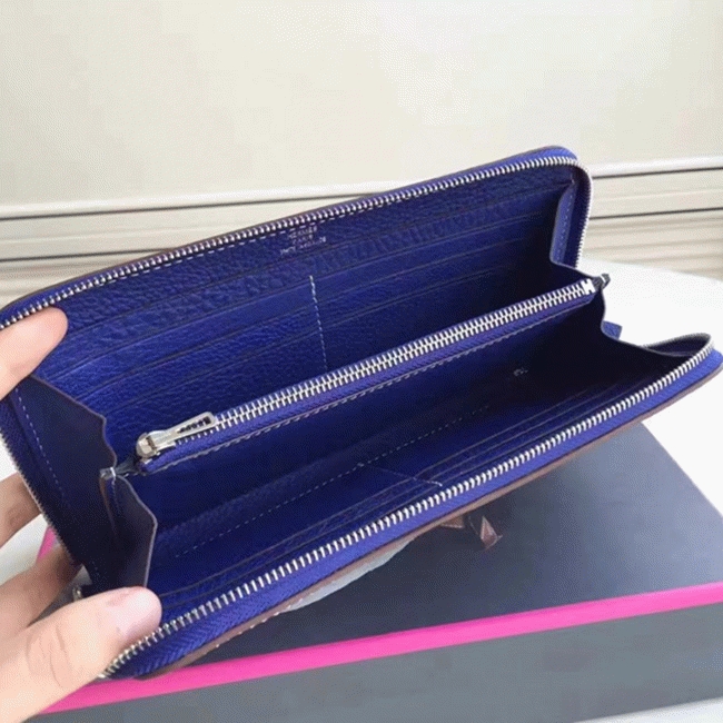 Blue Electric Top Replica Hermes Wallet Azap Zipped angle 2