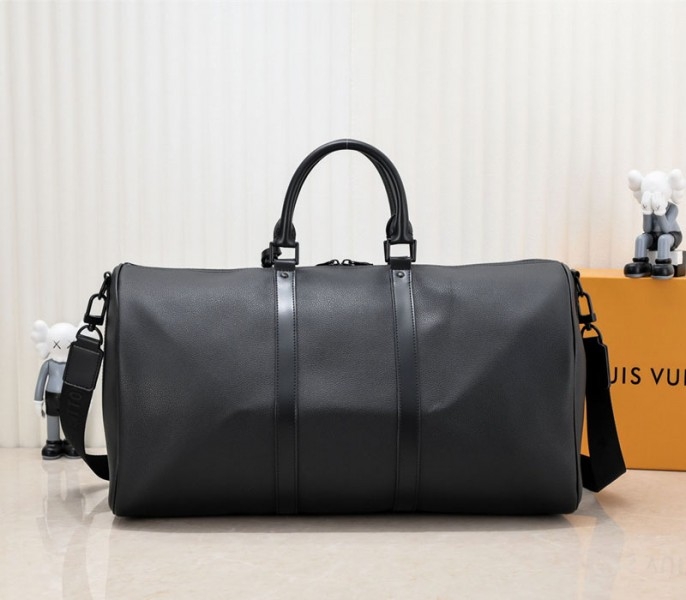 Louis Vuitton Aerogram Keepall Bandouliere 50 Travel Bag In Black angle 3