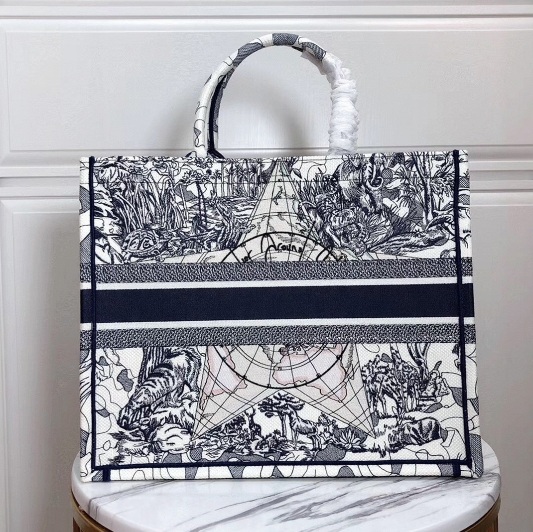 Dior Large Book Tote Bag Knockoff in Around The World Embroidered Canvas angle 2