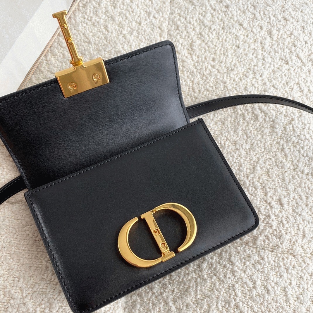 Dior 30 Montaigne Micro Bag Fake in Black Box Calfskin angle 3