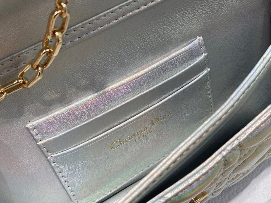 Dior Miss Dior Mini Bag Knockoff in Iridescent Metallic Silver Lambskin angle 4