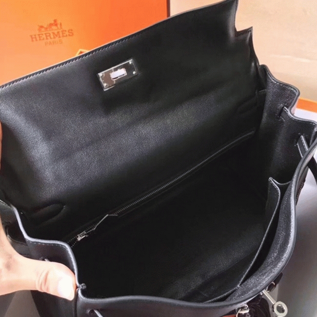 Black Fake Hermes Kelly Lakis 35cm Functional Designer Bag angle 2