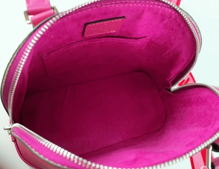 Louis Vuitton Epi Leather Alma BB Handbag In Pondichery Pink With Jacquard Strap angle 4