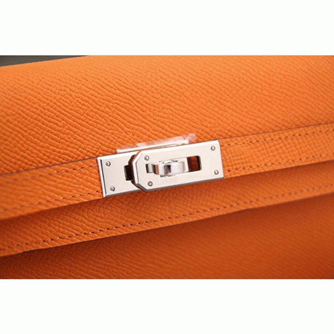 Orange cheap replica Hermes Kelly Longue wallet angle 4
