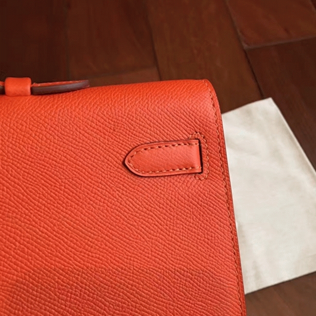 Orange Epsom Knockoff Hermes Kelly Cut Clutch Bold Handbag angle 2