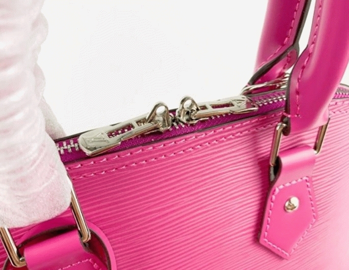 Louis Vuitton Epi Leather Alma PM Handbag In Pondichery Pink With Jacquard Strap angle 2