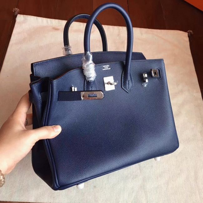 AAA Replica Hermes Birkin 25cm in Sapphire Blue angle 3