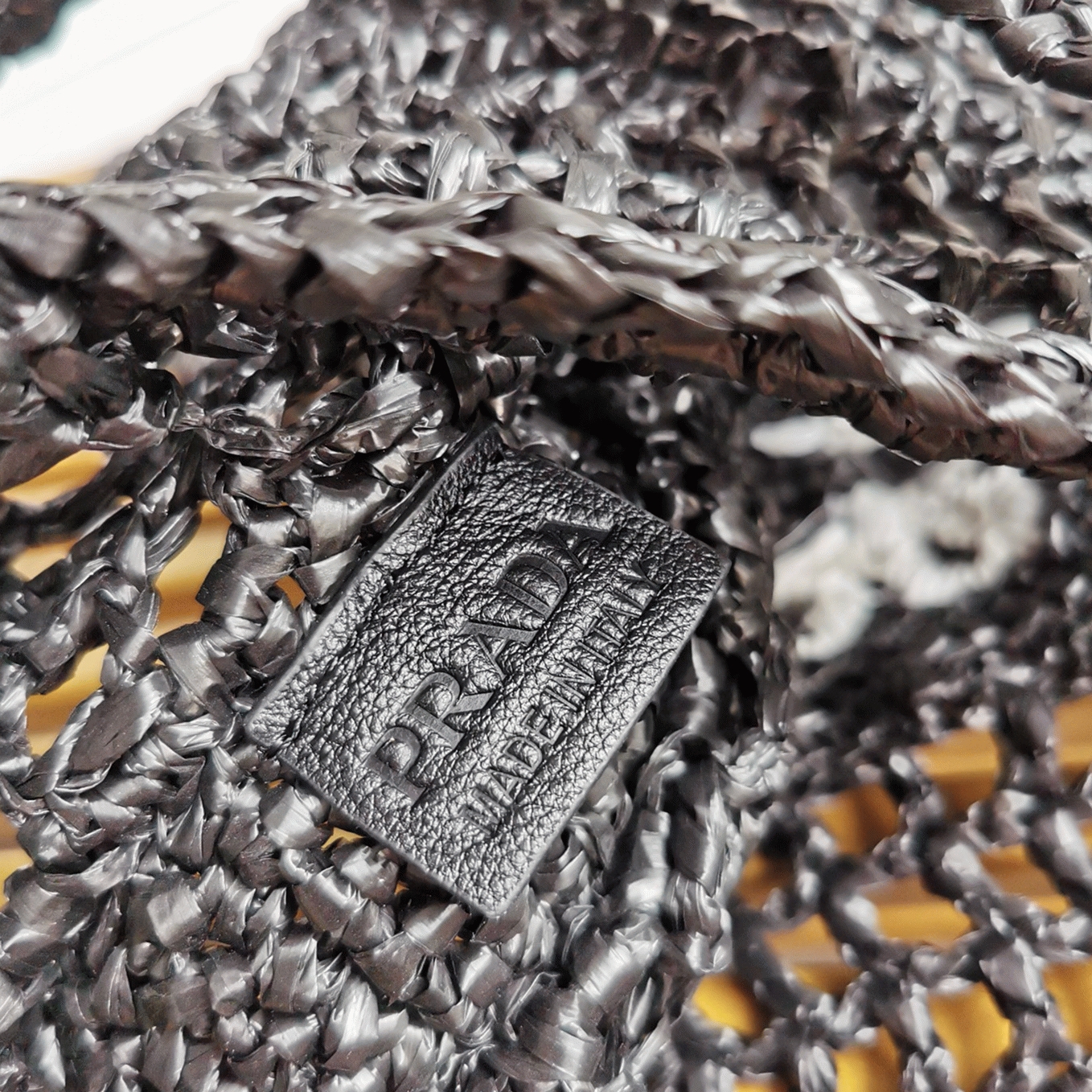 Prada Small Tote Bag Replica in Black Woven Raffia angle 5