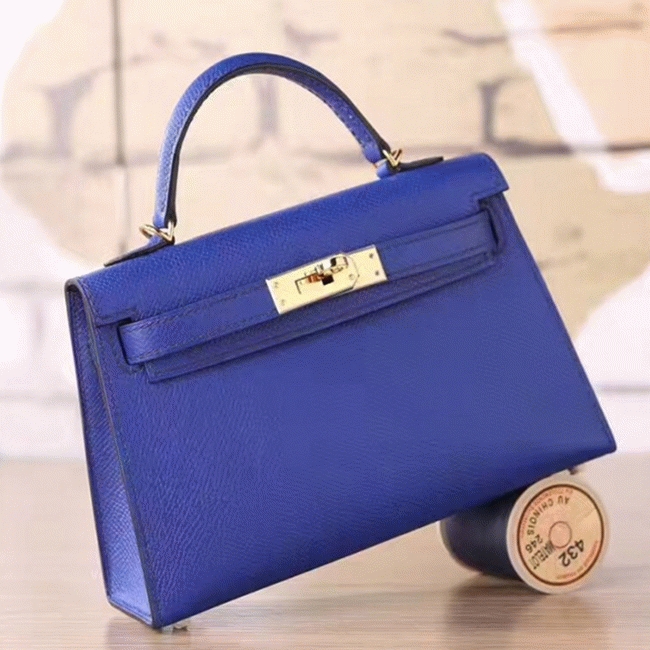 Electric Blue Epsom Fake Hermes Kelly 20cm Statement Bag angle 5