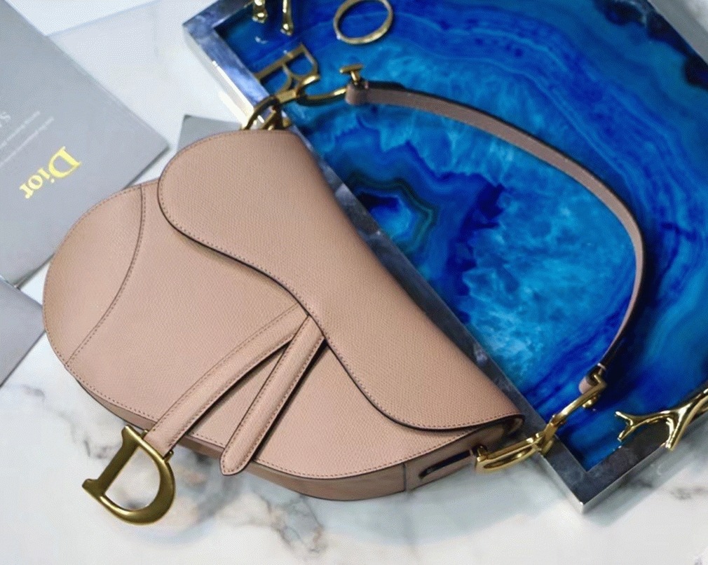 Dior Saddle Bag Fake in Blush Grained Calfskin angle 2