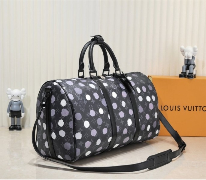 Louis Vuitton X YK Monogram Eclipse Keepall 45 Bandouliere Travel Bag angle 2