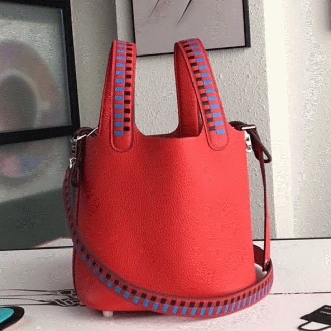 Red fake Hermes Picotin Lock 22cm handbag with braided handles