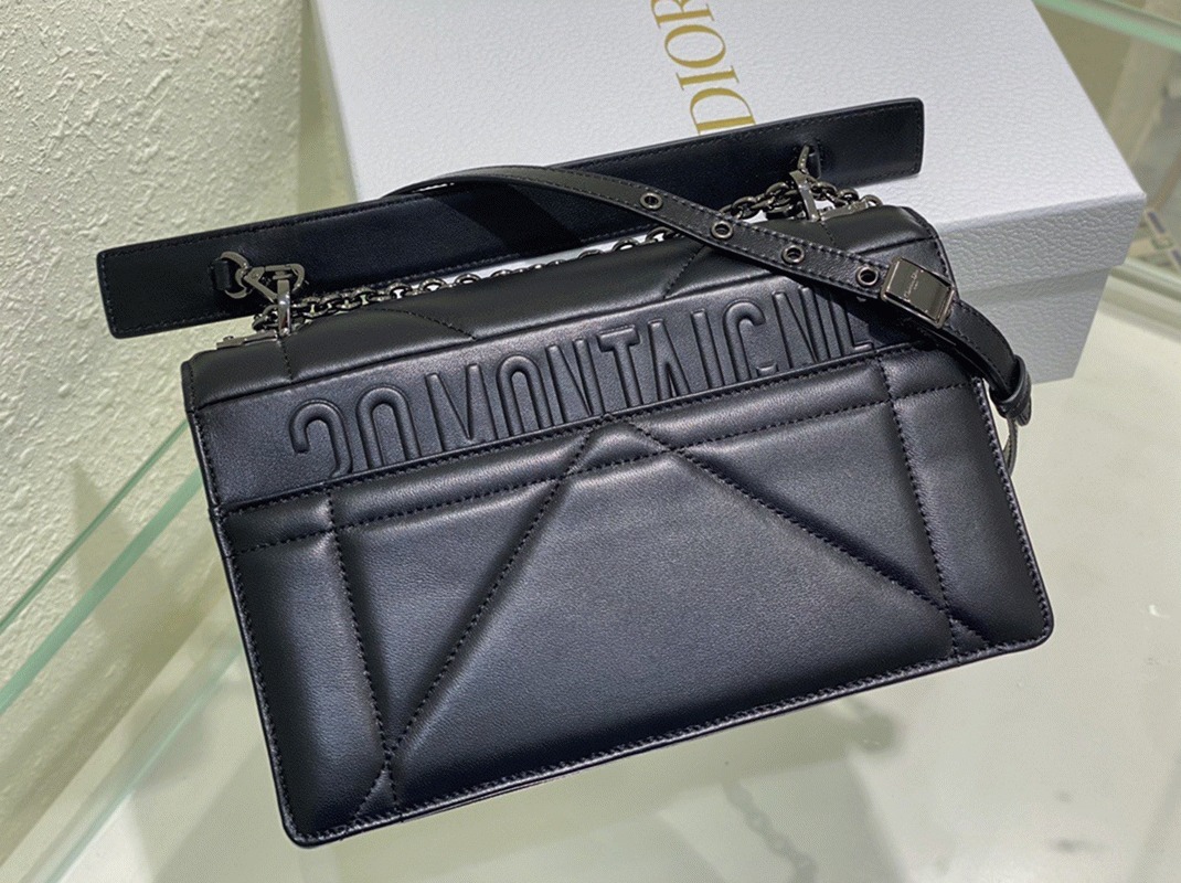 Dior 30 Montaigne Chain Bag with Handle Fake in Black Lambskin angle 5