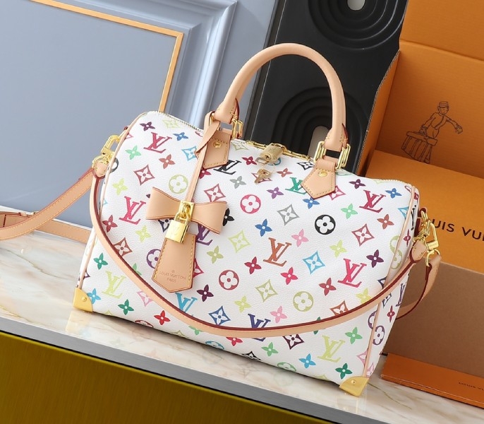 LV X TM Multicolored Speedy Bandouliere 30 In White