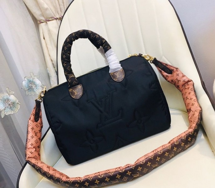 Louis Vuitton Econyl Regenerated Nylon Speedy Bandouliere 30 Handbag In Black angle 2