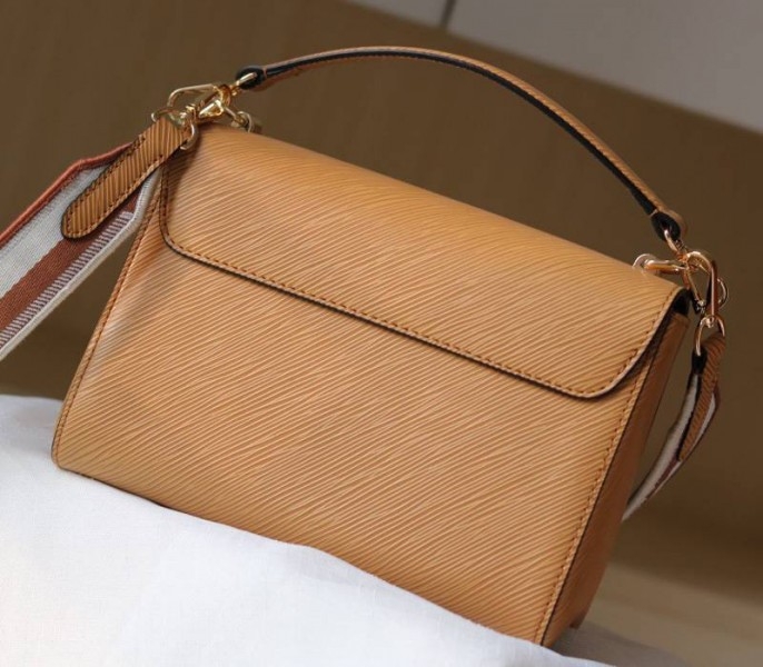 Louis Vuitton Epi Leather Twist MM Bag With Jacquard Strap In Honey Gold angle 3