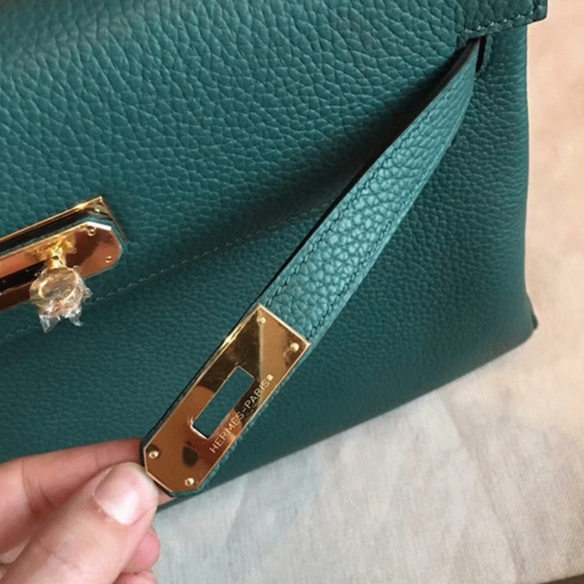 Malachite Clemence Knockoff Hermes Kelly Retourne 32cm Stylish Bag angle 4