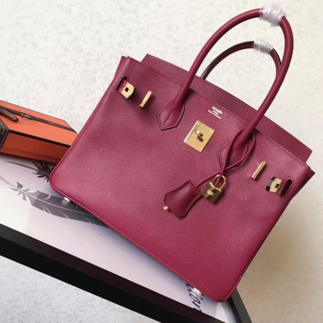 Ruby Tone Faux Designer Hermes Birkin 30cm Tote angle 2