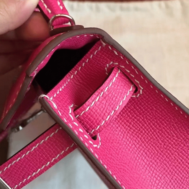 Rose Red Epsom Copy Faux Hermes Kelly 20cm Handbag angle 5