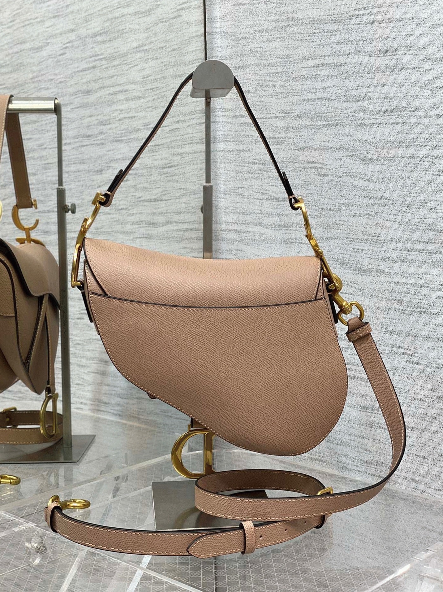 Dior Saddle Bag with Strap Knockoff in Blush Grained Calfskin angle 5