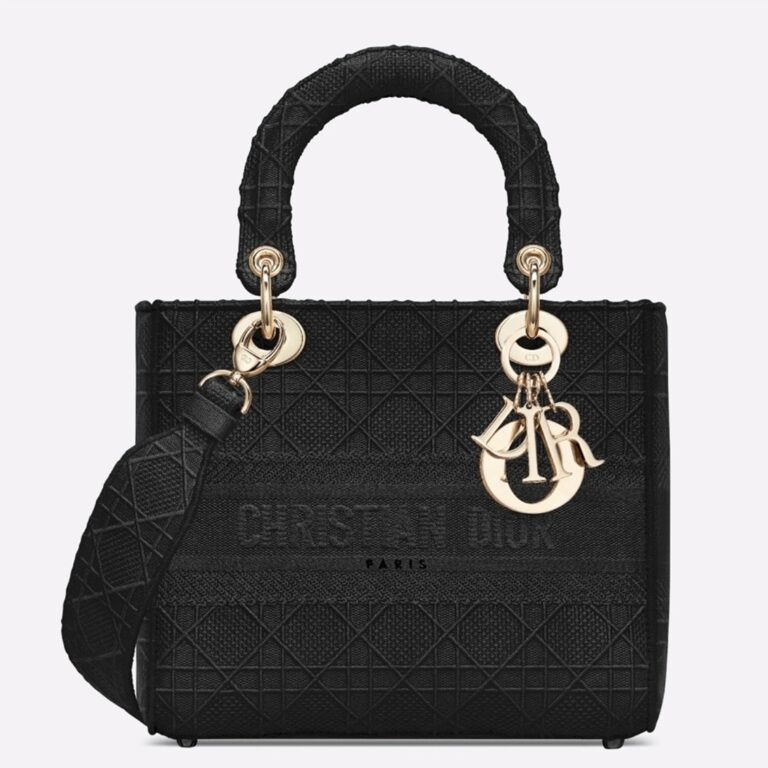 Dior Lady D-Lite Medium Bag Replica in Black Cannage Embroidered Canvas