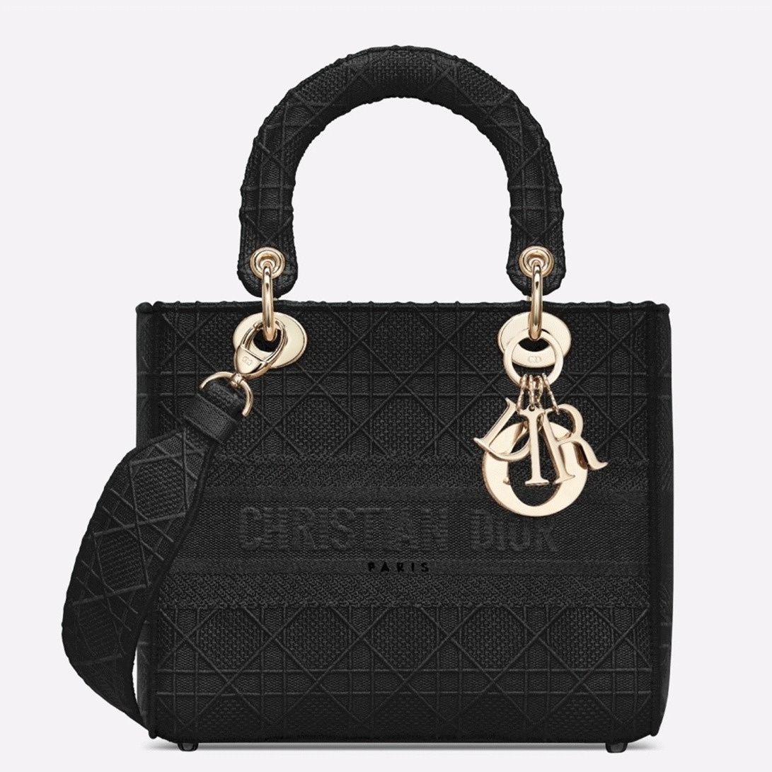 Dior Lady D-Lite Medium Bag Replica in Black Cannage Embroidered Canvas