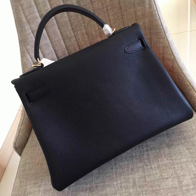 Black Clemence Copy Hermes Kelly Retourne 28cm Luxe Handbag angle 4
