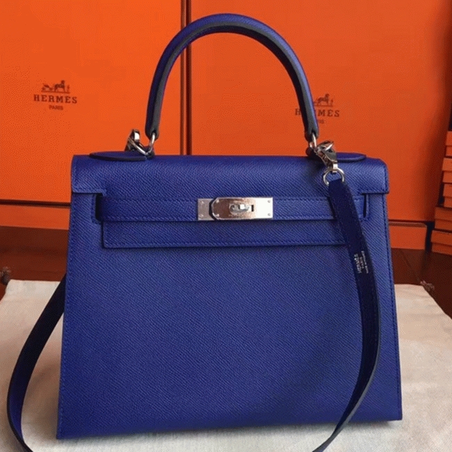 Blue Electric Epsom Fake Discount Hermes Kelly Sellier 28cm Fashion Tote
