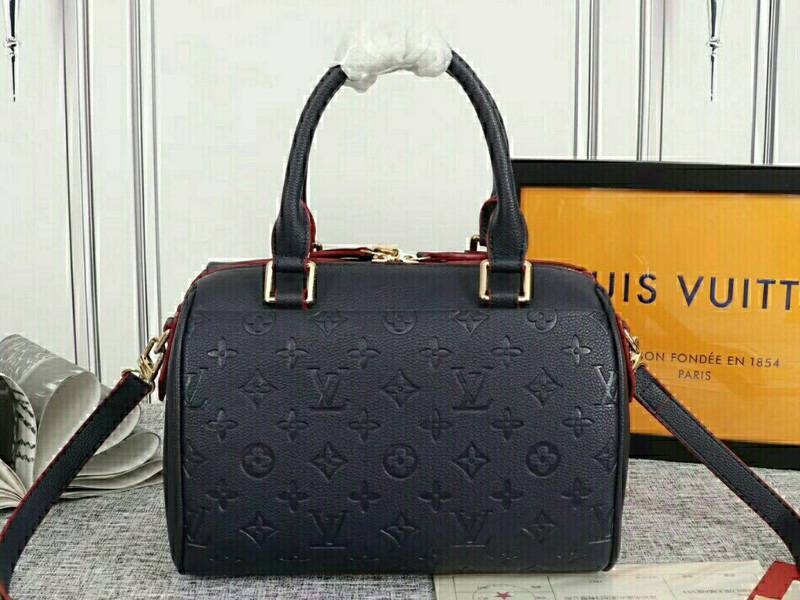 Louis Vuitton Monogram Empreinte Speedy Bandouliere 25 Handbag In Navy Blue angle 3