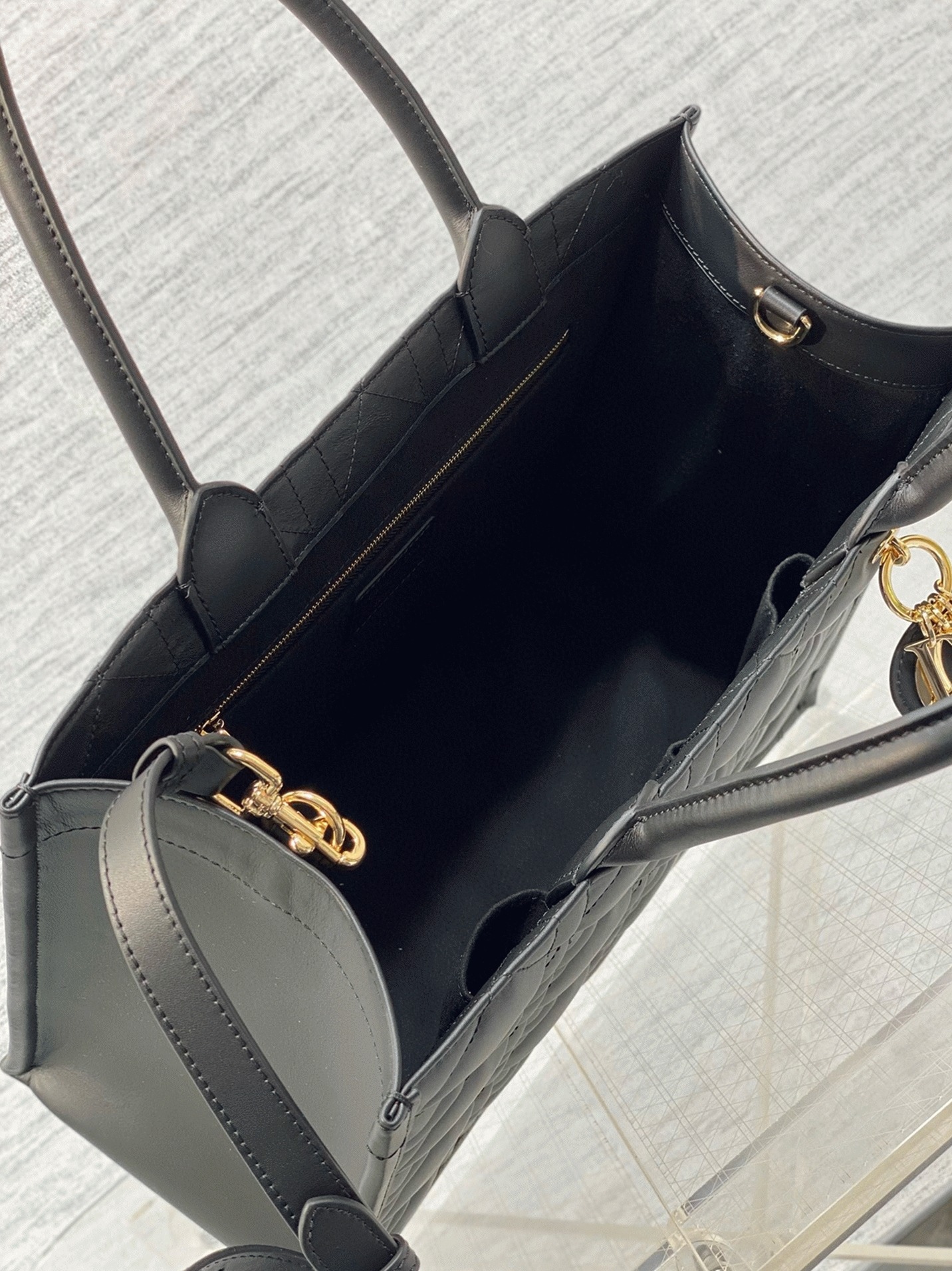 Dior Medium Book Tote Bag Fake with Strap in Black angle 3