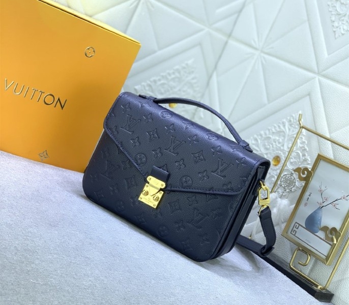 LV Monogram Empreinte Leather Metis In Navy Blue angle 2