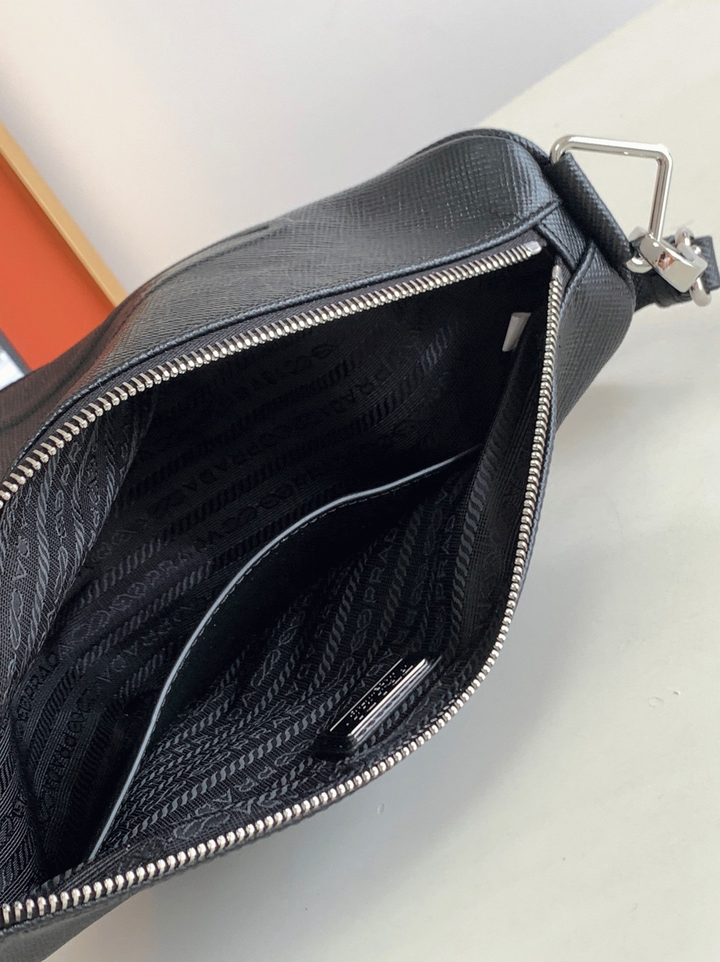 Prada Triangle Shoulder Bag Fake in Black angle 5