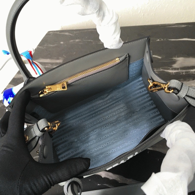Prada Monochrome Small Bag Fake in Grey angle 3