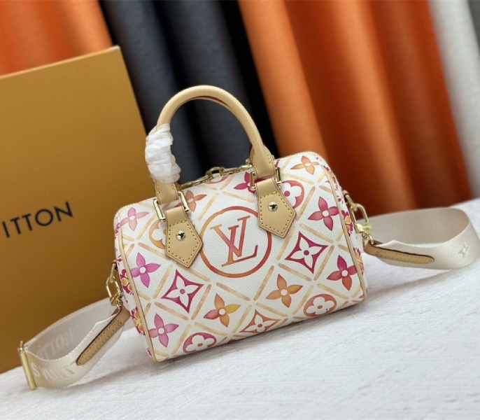 Louis Vuitton LV By The Pool Monogram Tiles Canvas Speedy Bandouliere 20 Bag In Coral angle 3