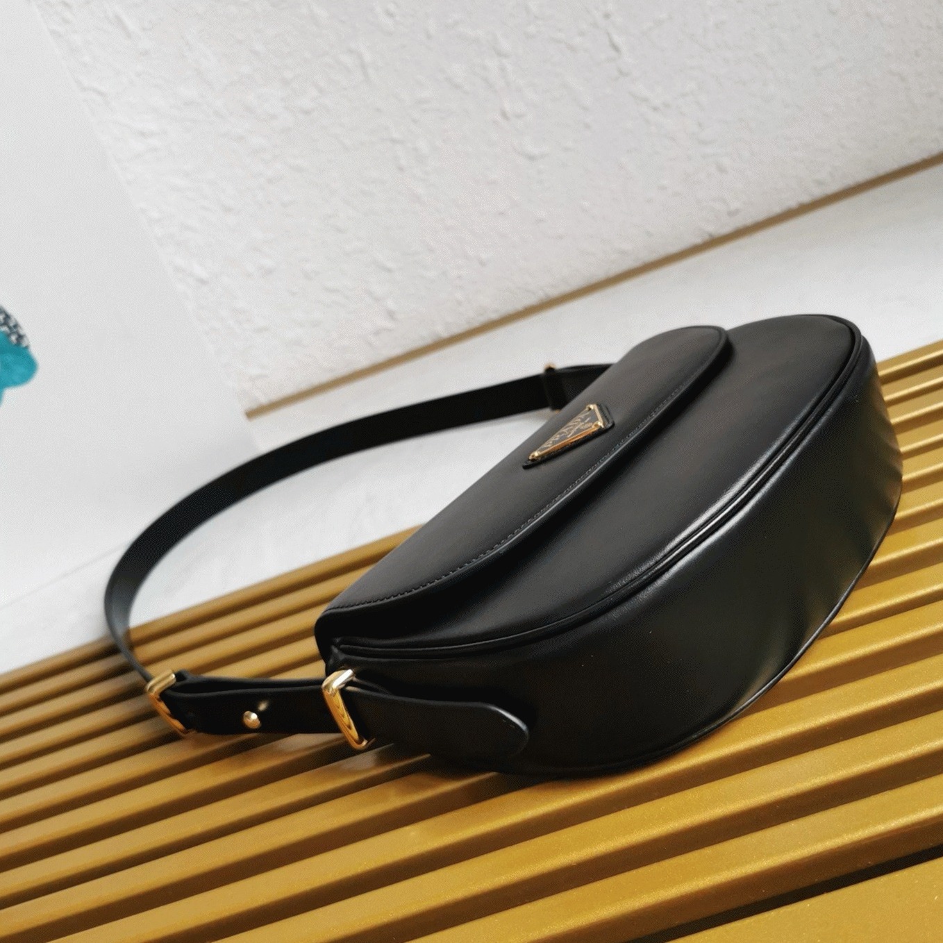 Prada Arque Shoulder Bag with Flap Replica in Black angle 2