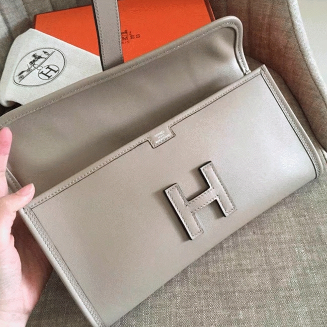 Grey Fake Hermes Jige Elan 29 Chic Neutral Clutch angle 2