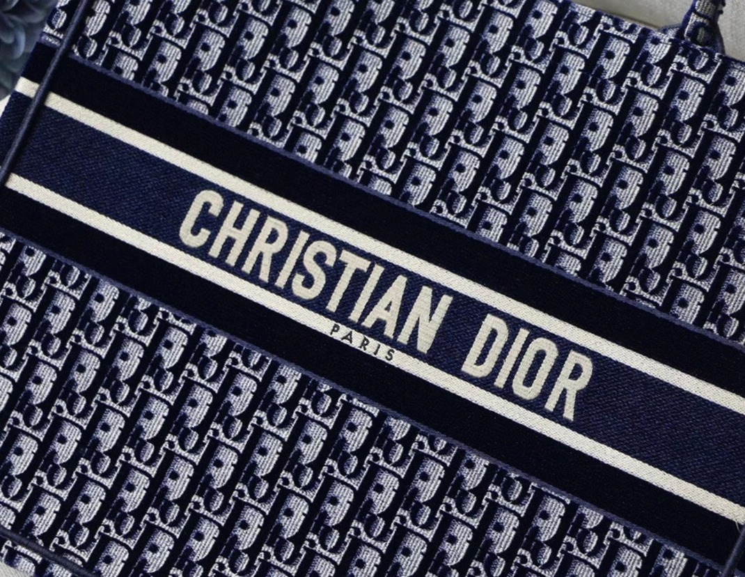 Dior Large Book Tote Bag Replica in Blue Oblique Embroidered Velvet angle 2