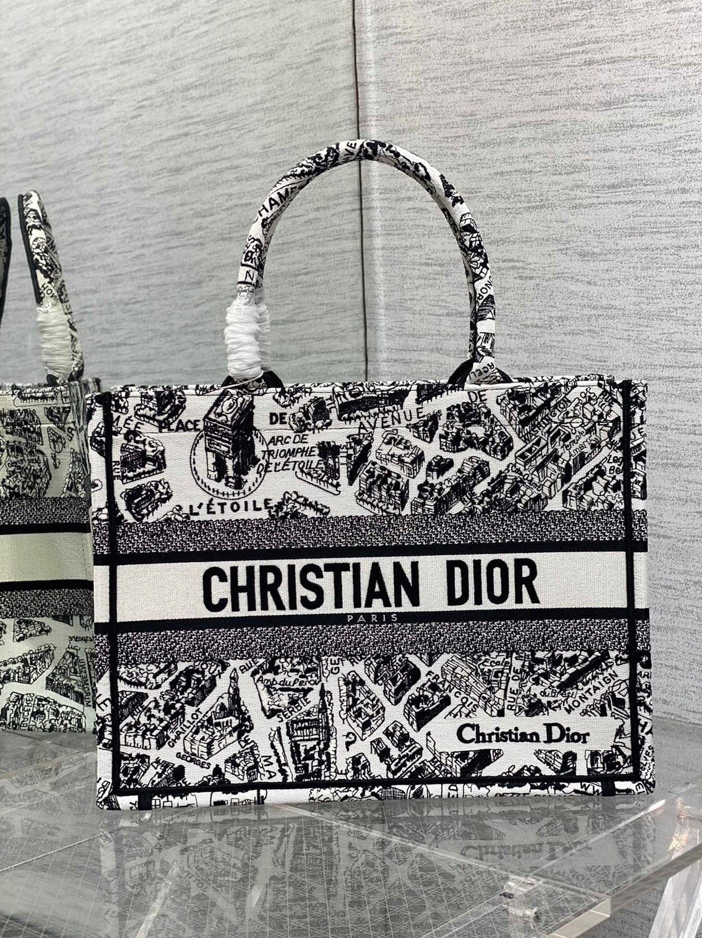 Dior Large Book Tote Bag Knockoff in White Plan de Paris Embroidery angle 5